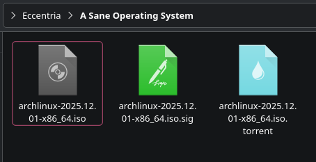 Screenshot of a folder containing the Arch ISO